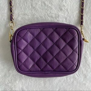 Purple Leather Quilt Stitch Crossbody Clutch